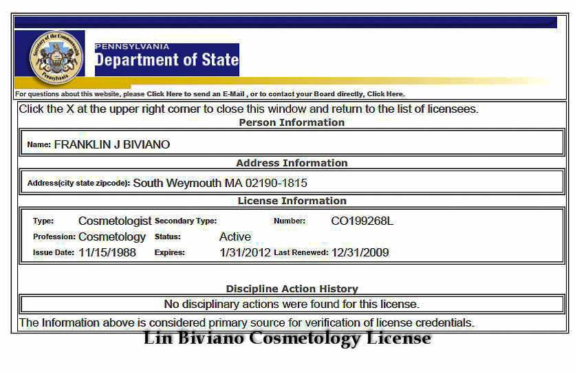 Lin Biviano Cosmetology License